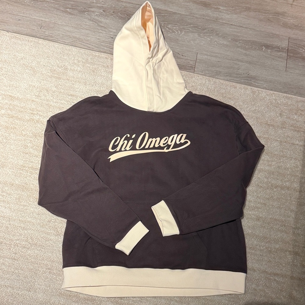 Chi Omega Women's Cream and Brown Hoodie (NEVER WORN)